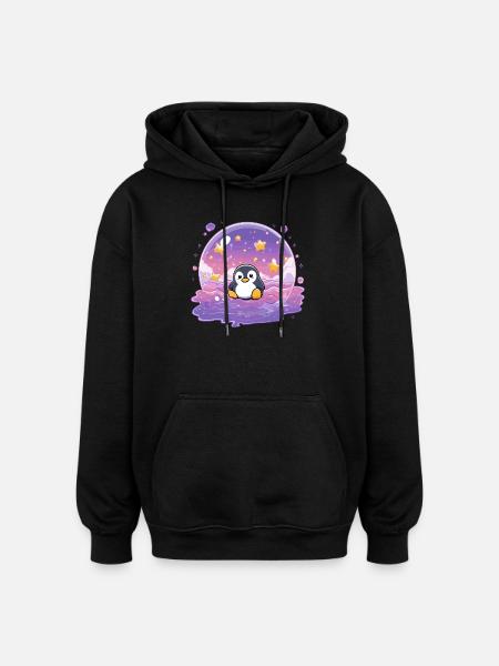 Pinguin im Sternensiegel - Oversized Unisex Hoodie - Schwarz
