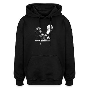 Chimpanzé et Darwin buvant de la bière - Sweat à capuche oversize unisexe - noir - Devant - Noah (186cm)