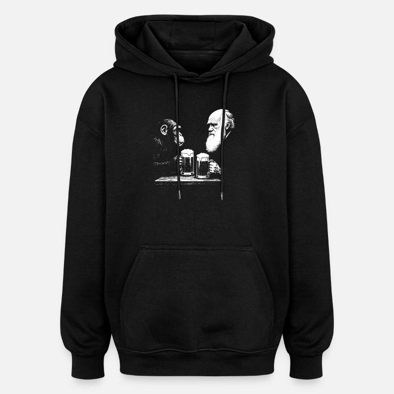 Chimp and Darwin drinking beer - Oversized Unisex Hoodie - black