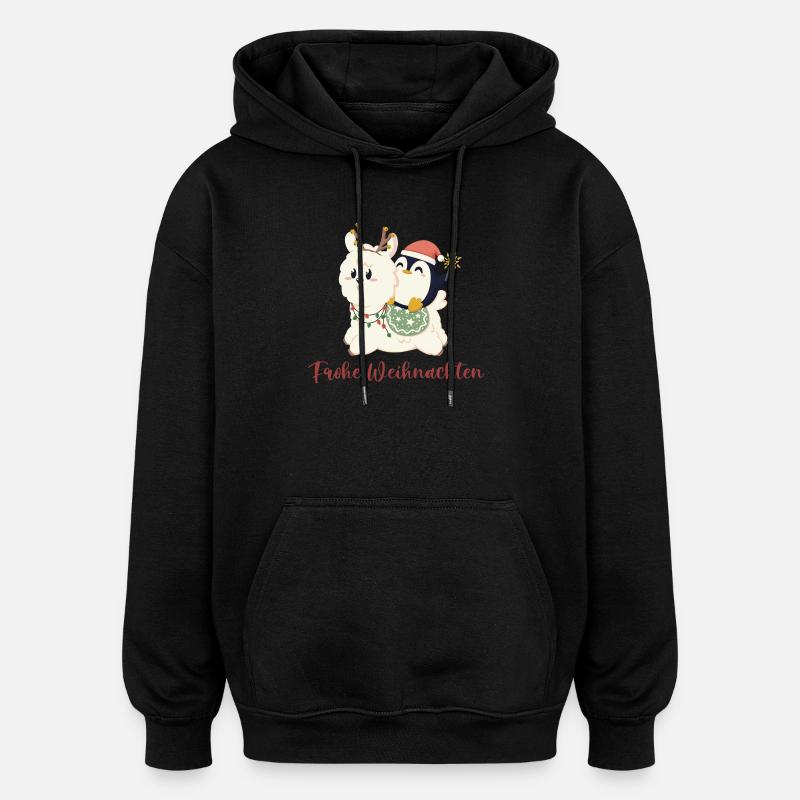Joyeux Noël alpaga et pingouin - Sweat à capuche oversize unisexe - noir