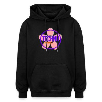 Techno Circle Neon Logo - Oversized Unisex Hoodie - black - Front - Noah (186cm)