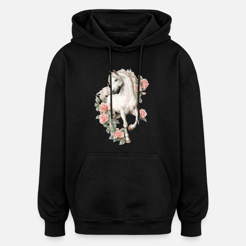 Pferd mit Rosen - Oversized Unisex Hoodie - Schwarz