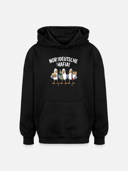 North German Mafia Seagulls Burger French Fries Beer - Oversized Unisex Hoodie - black