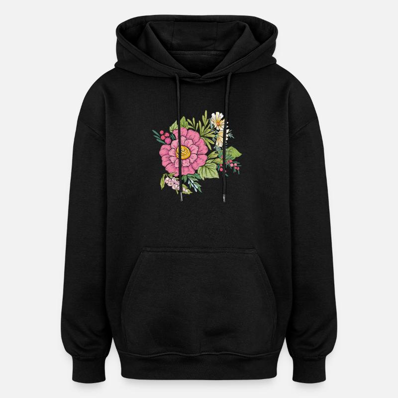 Image de fleur - Sweat à capuche oversize unisexe - noir