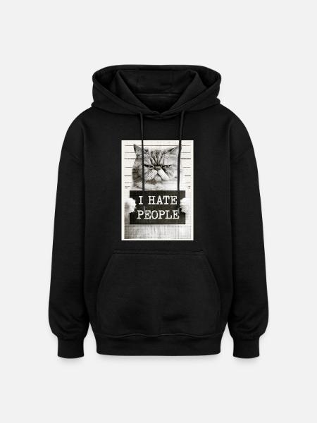 GrimmigerKater I HATE PEOPLE - Oversized Unisex Hoodie - black