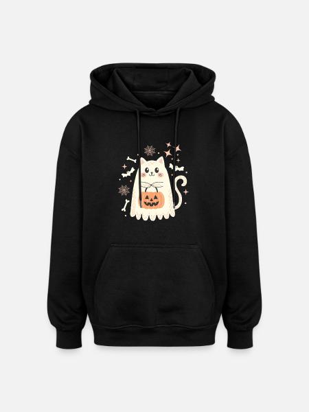 Halloween Ghost Cat - Oversized Unisex Hoodie - black