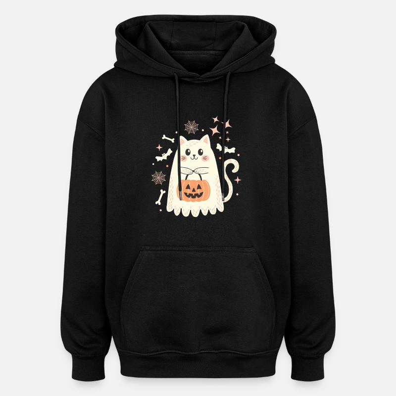 Chat fantôme d’Halloween - Sweat à capuche oversize unisexe - noir
