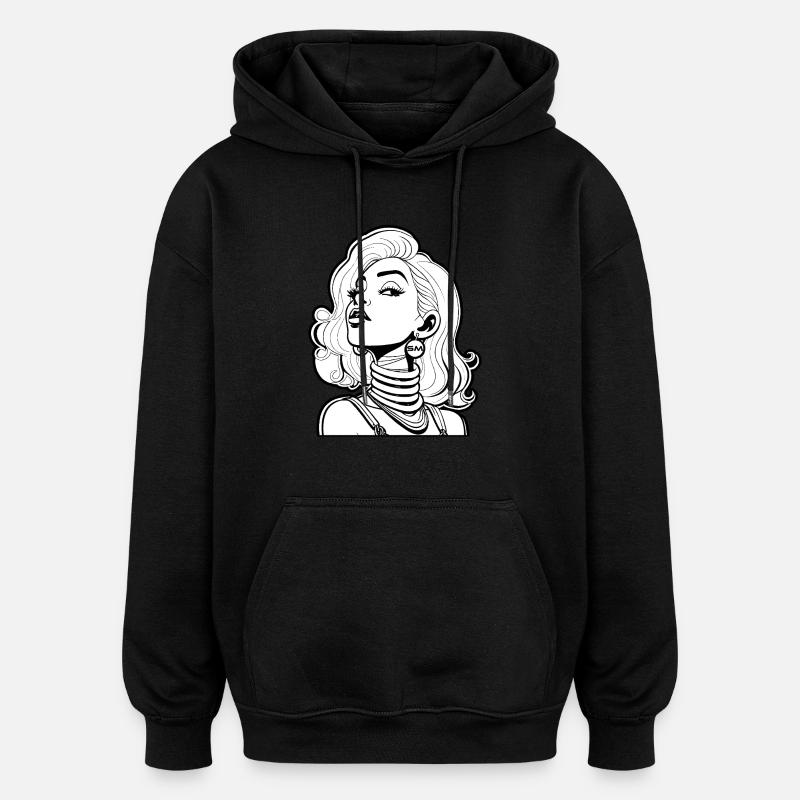 Grafik Motiv "Comic Gesicht" - Oversized Unisex Hoodie - Schwarz