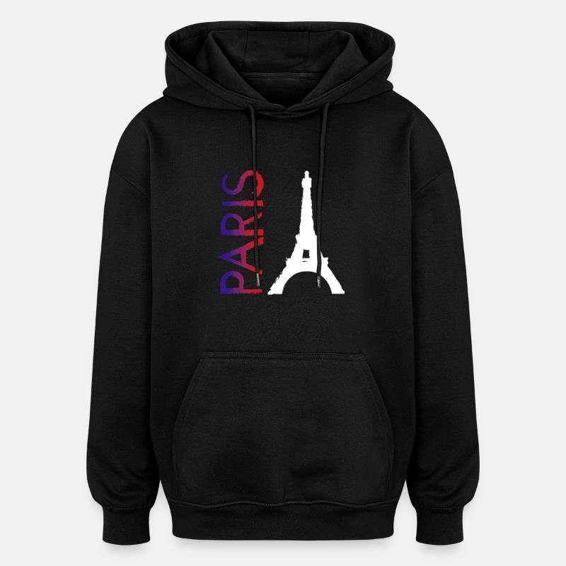 Paris - Sweat à capuche oversize unisexe - noir