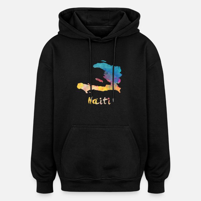 Pays Aquarelle Haïti - Sweat à capuche oversize unisexe - noir