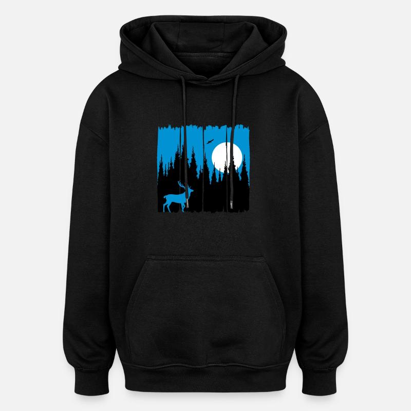 Hirsch vor Mond/Sonne Waldbewohner Wald Rehbock - Oversized Unisex Hoodie - Schwarz