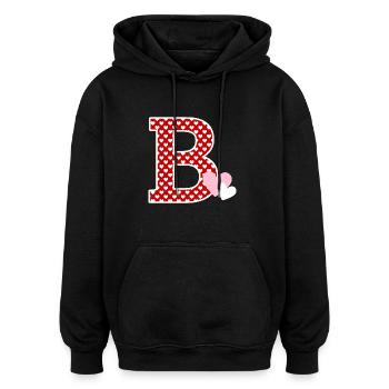 Lettre B cœur - Sweat à capuche oversize unisexe - noir - Devant - Noah (186cm)