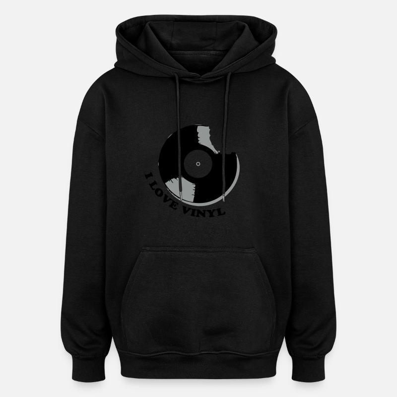 I Love Vinyl - Sweat à capuche oversize unisexe - noir