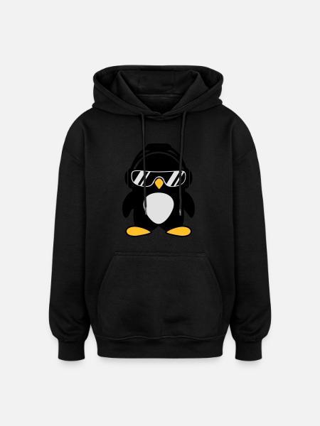 Pinguin mit Kopfhörer - Oversized Unisex Hoodie - Schwarz