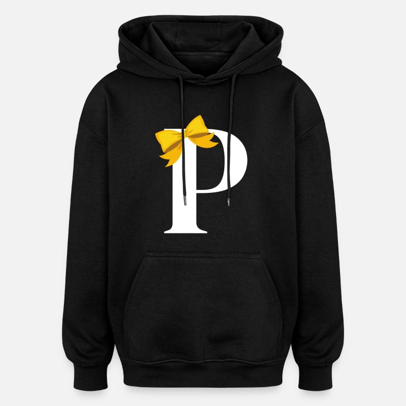 Letter p yellow bow - Oversized Unisex Hoodie - black