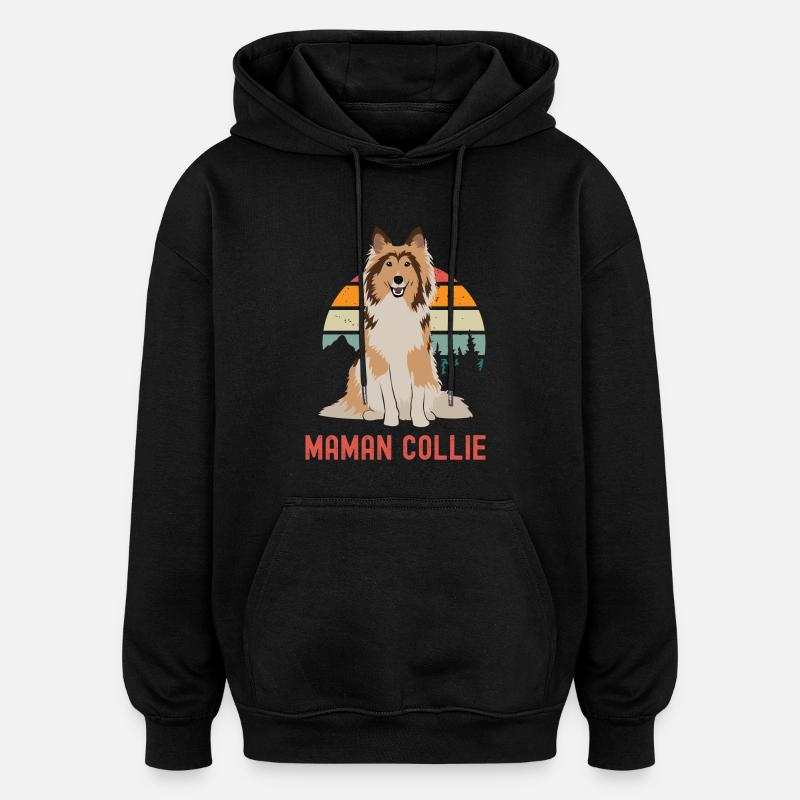 Maman border collie - Sweat à capuche oversize unisexe - noir