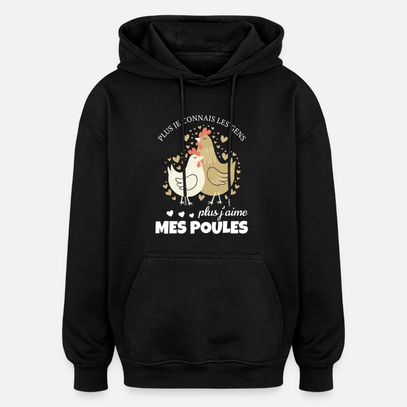 J'aime mes poules - Sweat à capuche oversize unisexe - noir