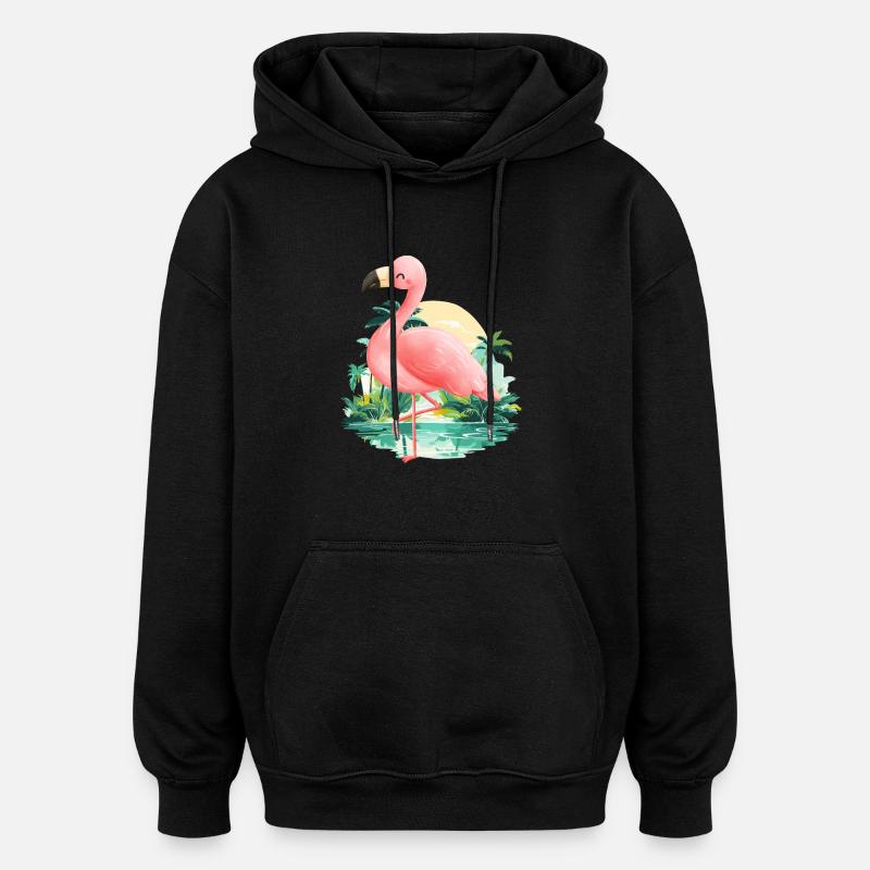 Flamant - Sweat à capuche oversize unisexe - noir