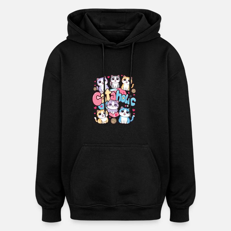 Katze Kätzchen Cartoon Geschenk - Oversized Unisex Hoodie - Schwarz