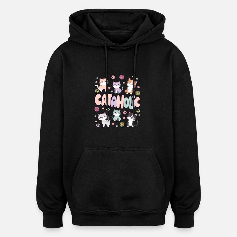 Cat Kitten Comic Gift - Oversized Unisex Hoodie - black