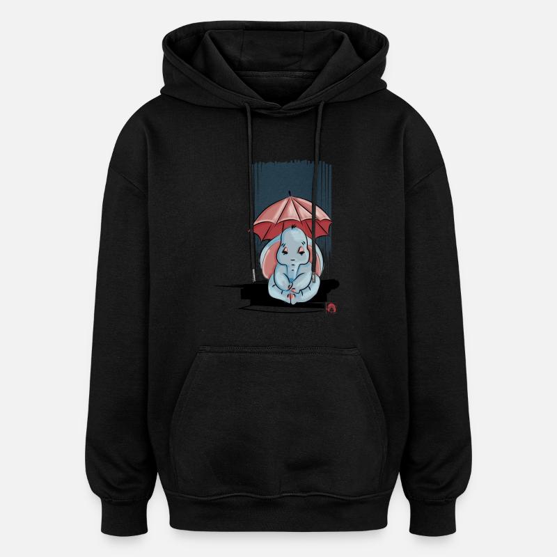 Éléphant sous son parapluie - Sweat à capuche oversize unisexe - noir