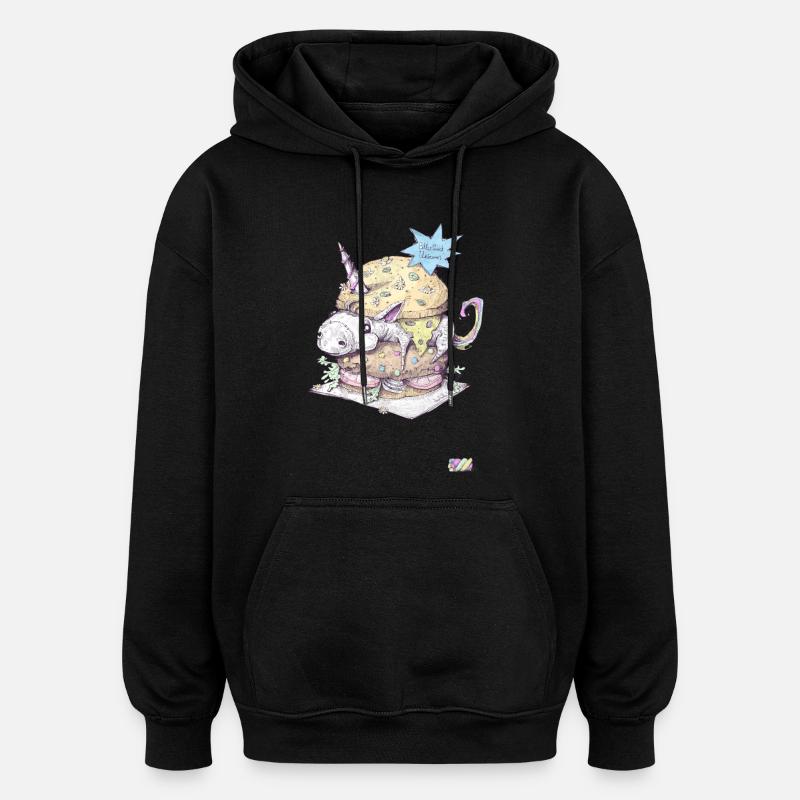 Burger Licorne - Sweat à capuche oversize unisexe - noir