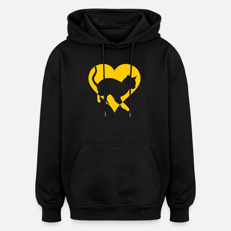 Chat chat minou cadeau coeur - Sweat à capuche oversize unisexe - noir
