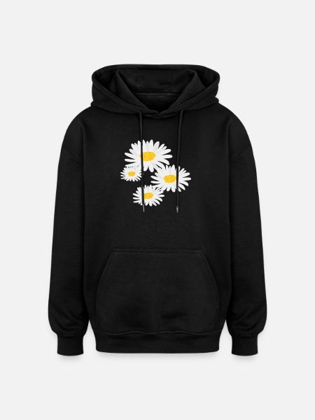Flower Daisies - Oversized Unisex Hoodie - black