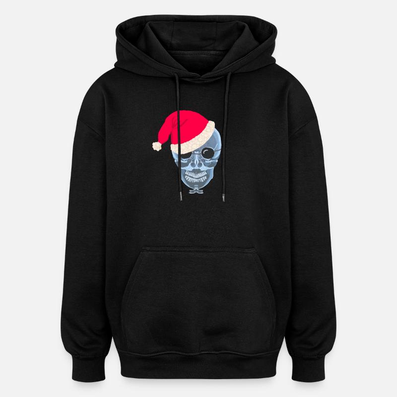X-ray skull Santa hat, drawing - Oversized Unisex Hoodie - black
