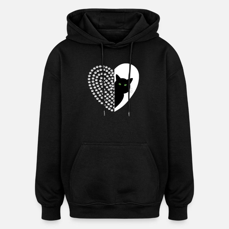 Schwarze Katze mit Blumenmuster - Oversized Unisex Hoodie - Schwarz