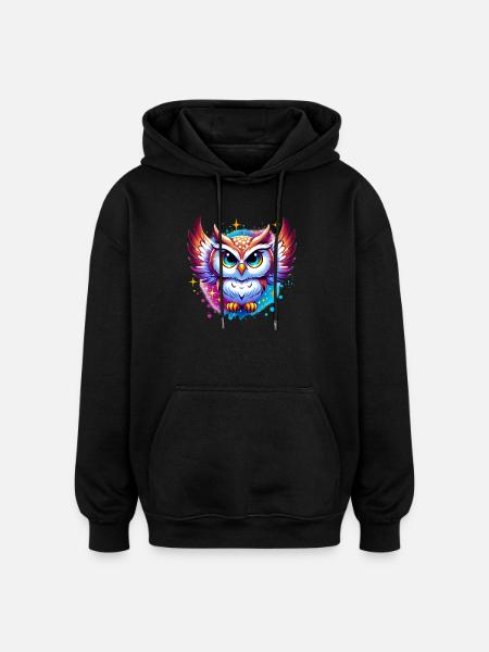 Eule - Oversized Unisex Hoodie - Schwarz