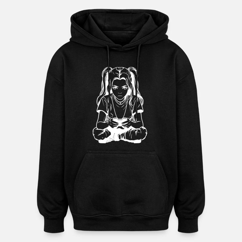 Gamer Girl Dessin - Sweat à capuche oversize unisexe - noir