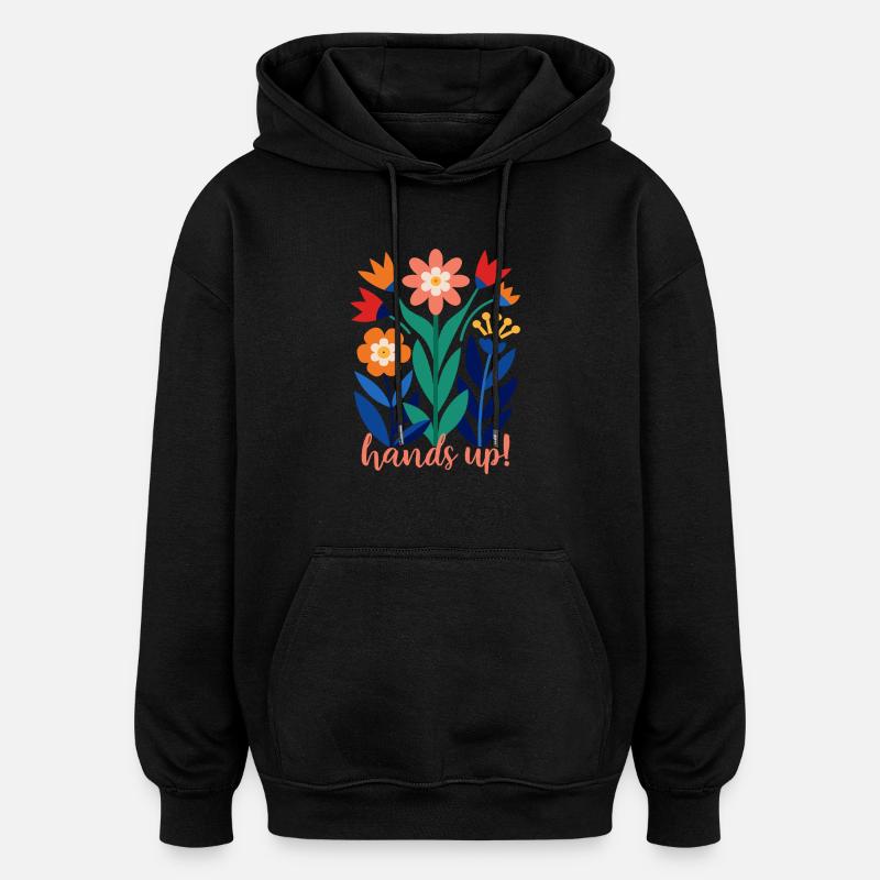 Fleurs - Printemps - Été - Fleurs - Sweat à capuche oversize unisexe - noir