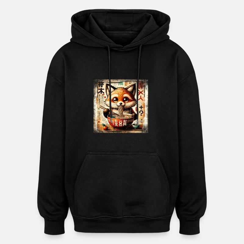 Ramen Fox Grunge Style d’affiche - Sweat à capuche oversize unisexe - noir