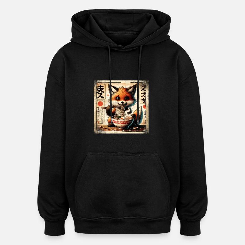 Ramen Fox - Sweat à capuche oversize unisexe - noir