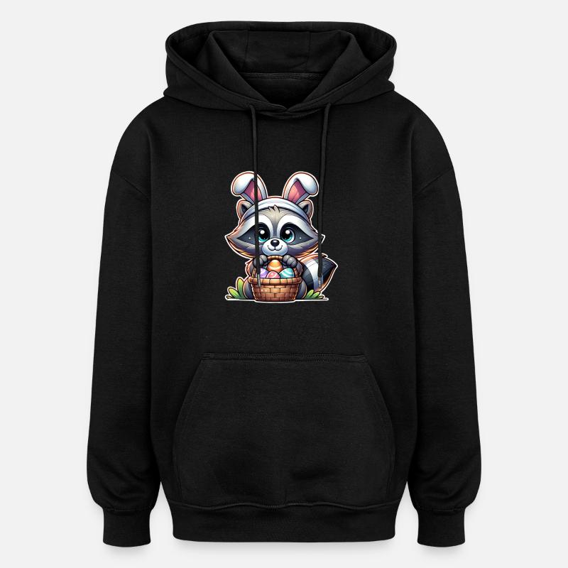 Raccoon Easter Easter Basket - Oversized Unisex Hoodie - black