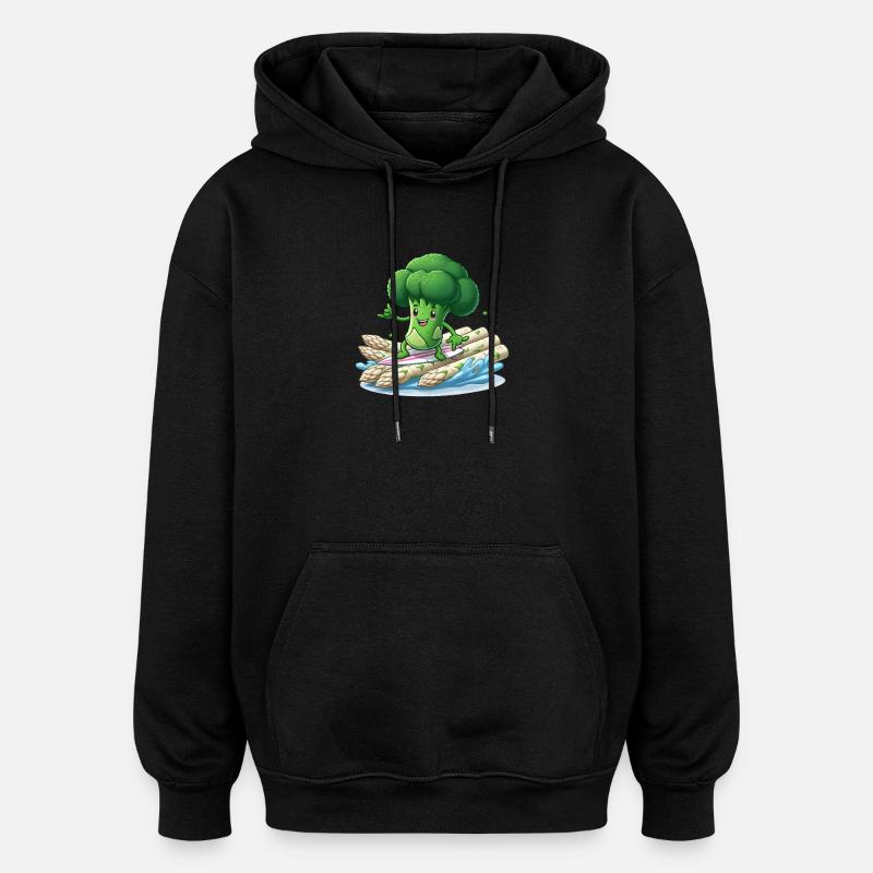Brocoli Vegan Surfer aux asperges - Sweat à capuche oversize unisexe - noir