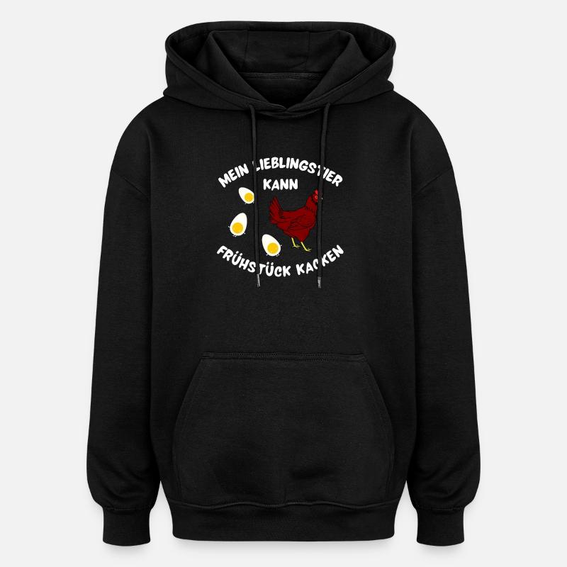 Hühnchen mit Frühstücksfreude Design - Oversized Unisex Hoodie - Schwarz