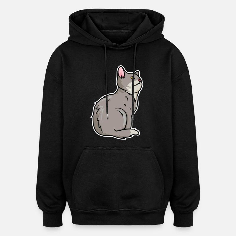 Dessin de chat - Sweat à capuche oversize unisexe - noir