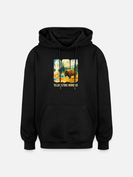 Mountain Landscape with Volcano - Oversized Unisex Hoodie - black