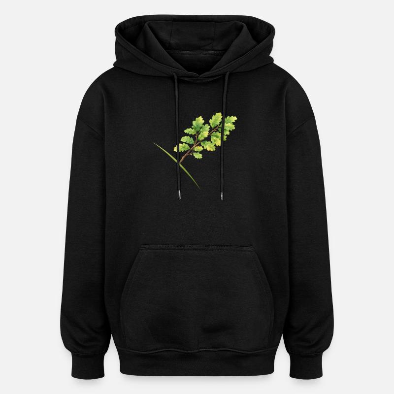 Leaf Branch Oak - Aquarelle - Sweat à capuche oversize unisexe - noir