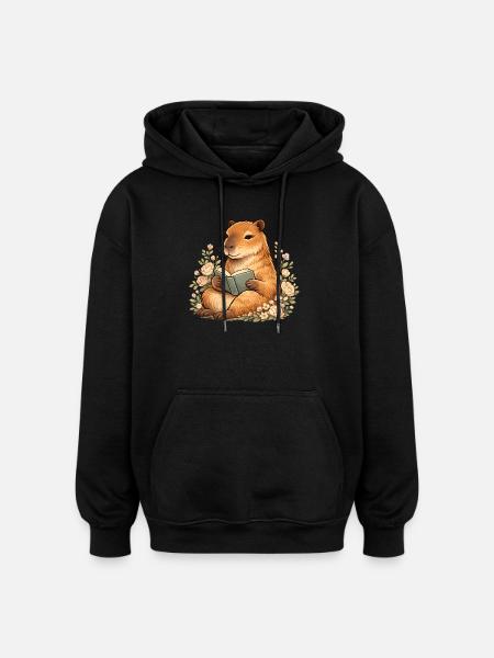 Reading Capybara with Flowers Book Lover - Oversized Unisex Hoodie - black