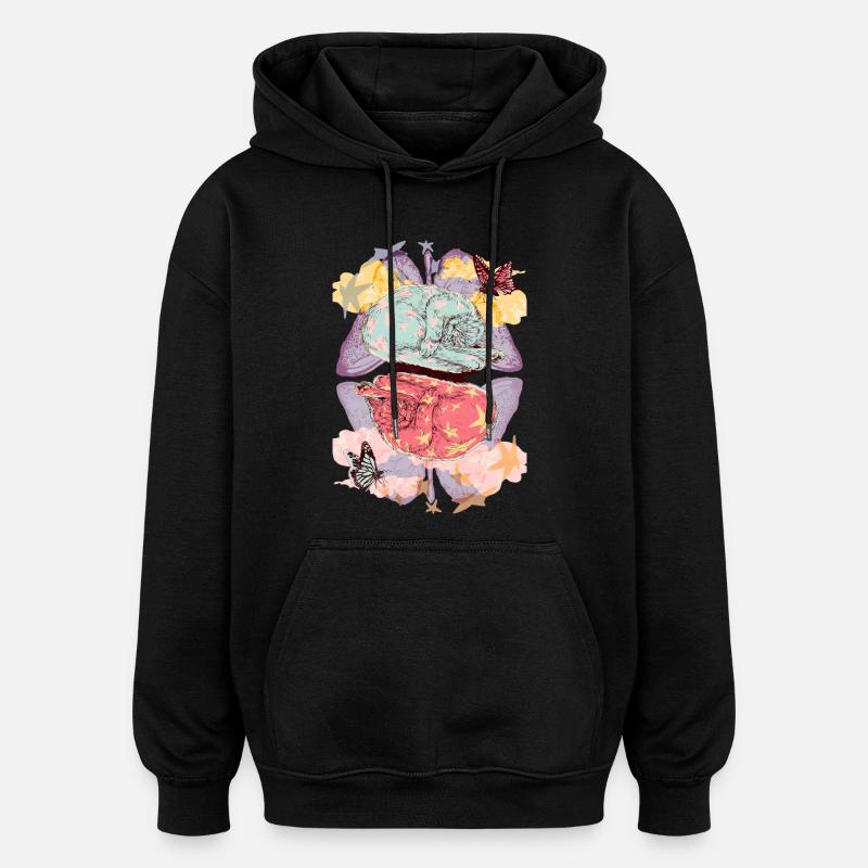 RÊVES DE CHATON - Sweat à capuche oversize unisexe - noir
