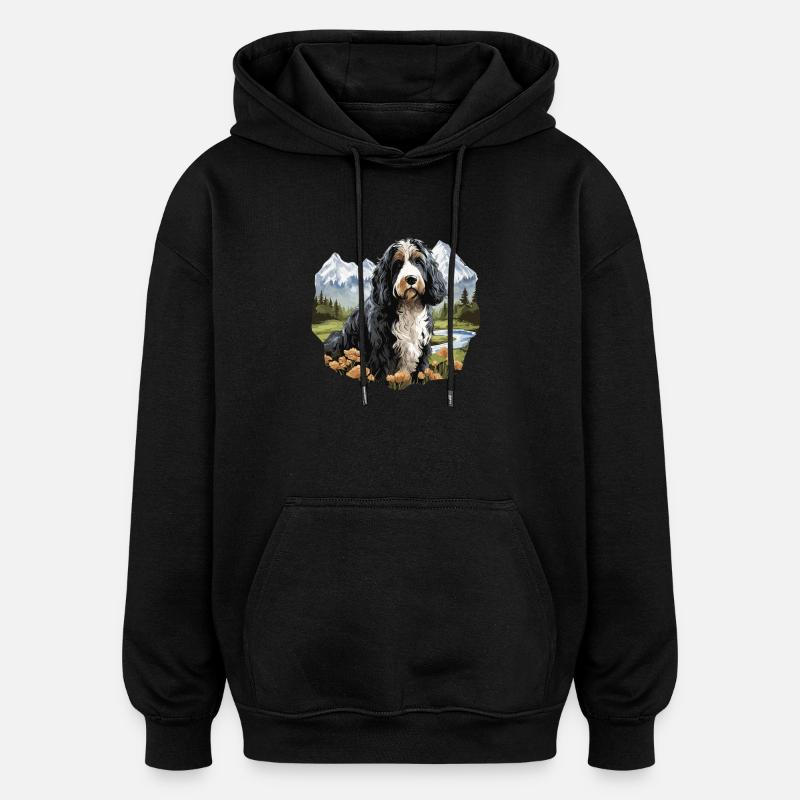 Chien Bernedoodle - Sweat à capuche oversize unisexe - noir