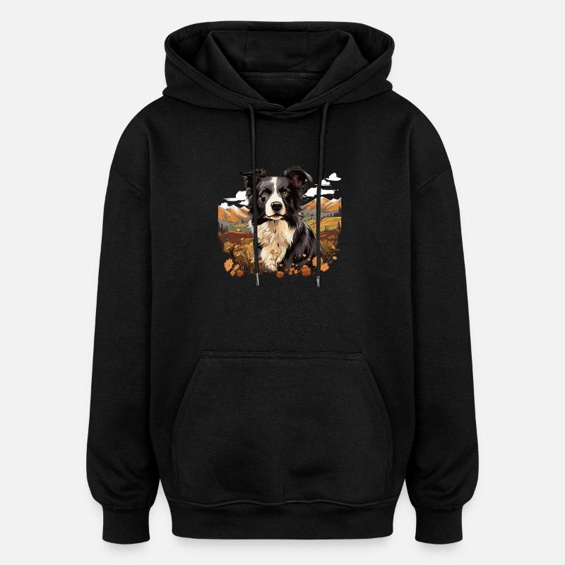 Chien Border Collie - Sweat à capuche oversize unisexe - noir
