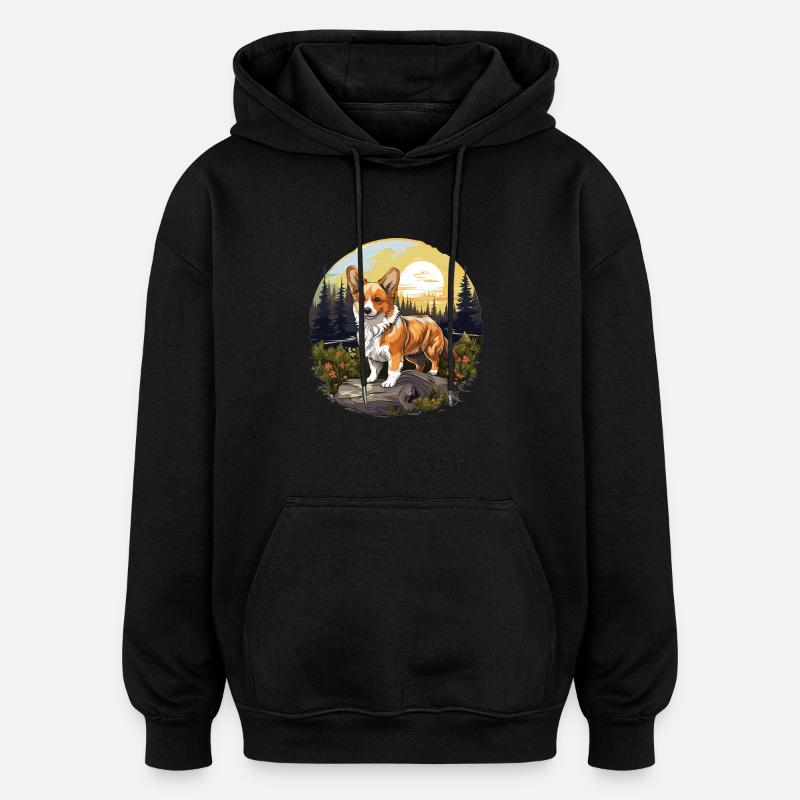 Chien Corgi - Sweat à capuche oversize unisexe - noir