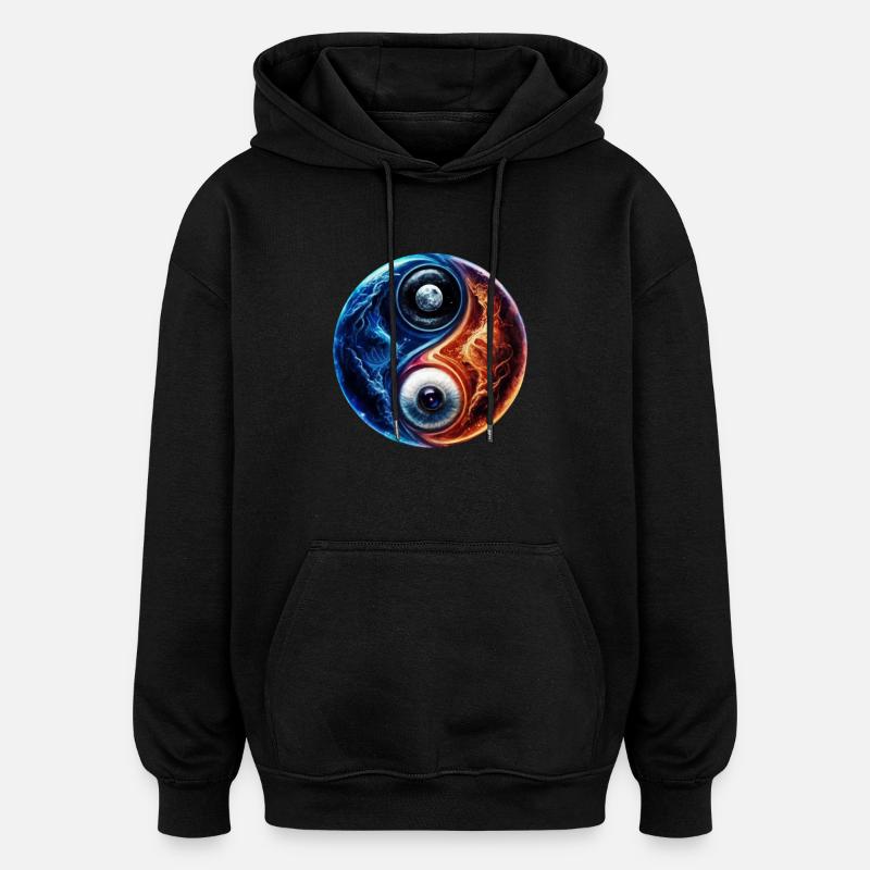 Yin Yang Eau Feu - Sweat à capuche oversize unisexe - noir