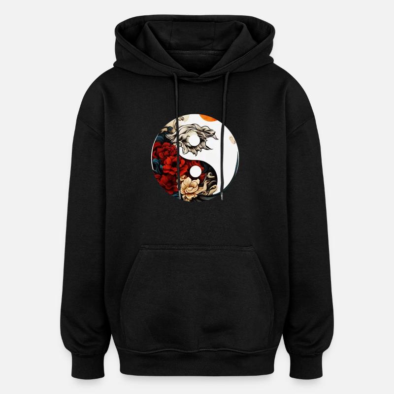 Fleur Yin Yang - Sweat à capuche oversize unisexe - noir