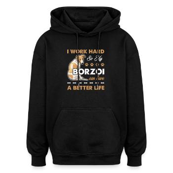 Barzoï donne une vie meilleure à mon barzoï - Sweat à capuche oversize unisexe - noir - Devant - Noah (186cm)