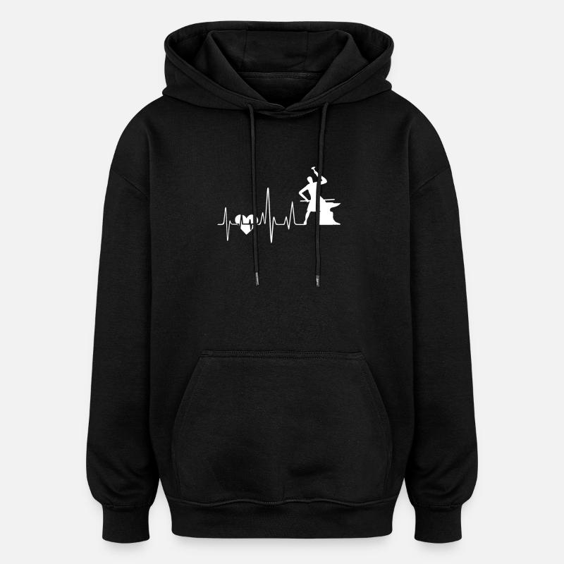 Blacksmithing Blacksmithing Heartbeat - Oversized Unisex Hoodie - black